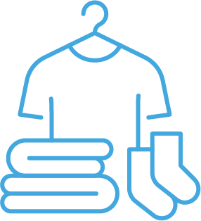 Laundry care icon — freshly cleaned shirt on hanger with folded clothes and socks