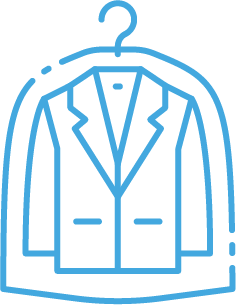 Dry cleaning and garment care icon — suit jacket on hanger in protective garment bag