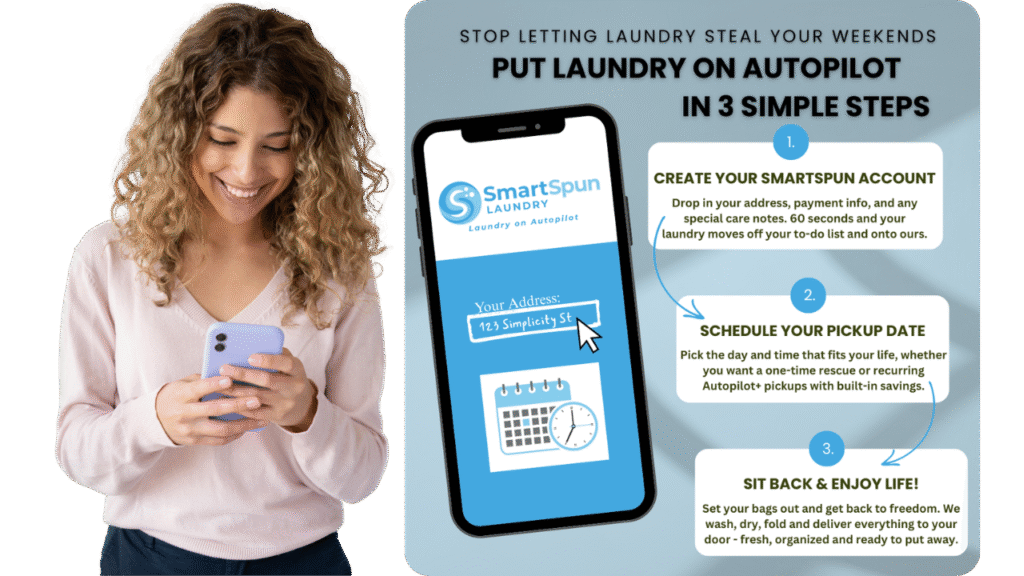SmartSpun Laundry app — put laundry on autopilot in 3 simple steps: create account, schedule pickup, sit back and enjoy